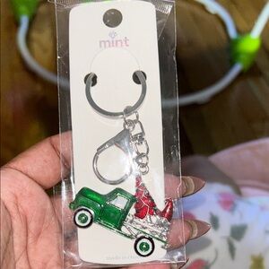 Mint Green and Red Toy Truck Keychain